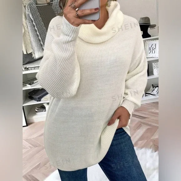 Shein Curve Turtleneck Loose Knit Sweater - Picture 1 of 6